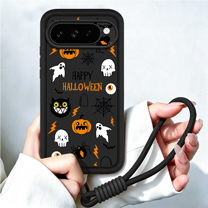 Google Pixel 9 - Cartoon Halloween Pattern Lanyard Phone Case