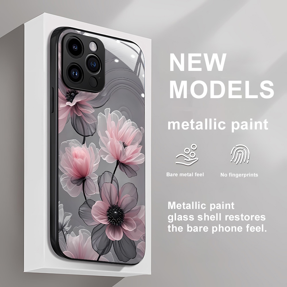 Apple Iphone 15 Pro Max - Flower Tempered Glass Case For iPhone